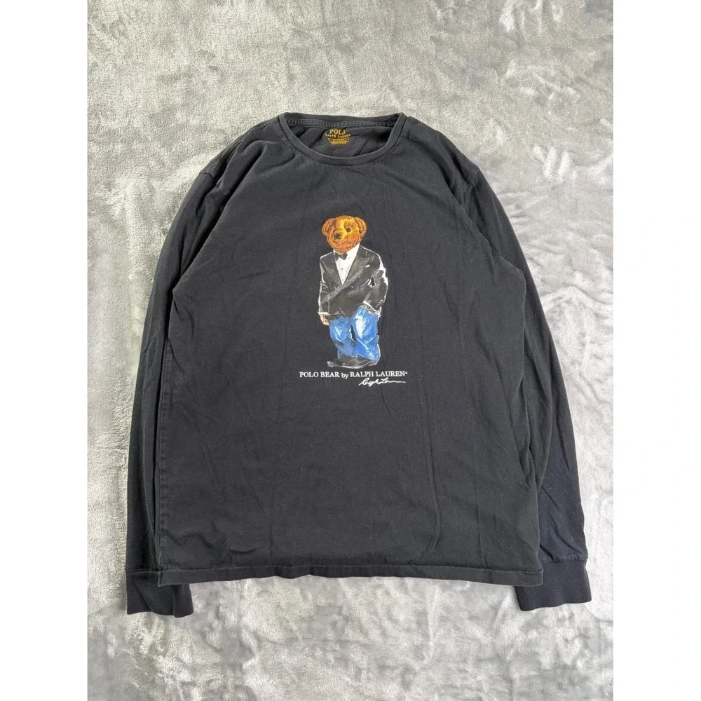 Polo Ralph Lauren Polo Bear Tuxedo Long Sleeve T-Shirt Men's XL Black Cotton Tee